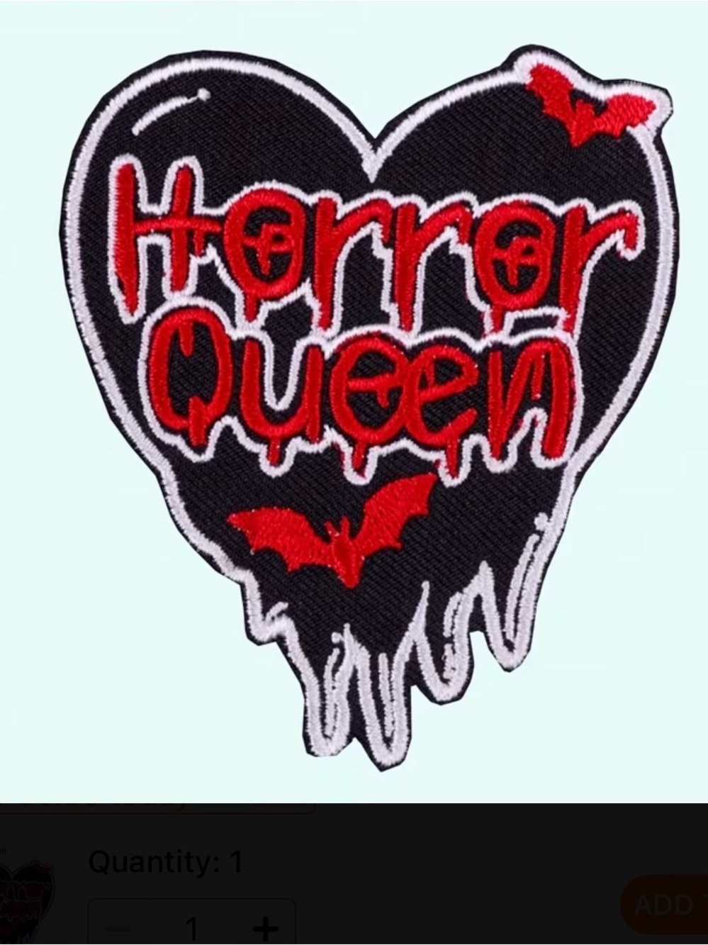 ⭐️ Horror Queen Iron On Heart Patch - Black & Red Gothic